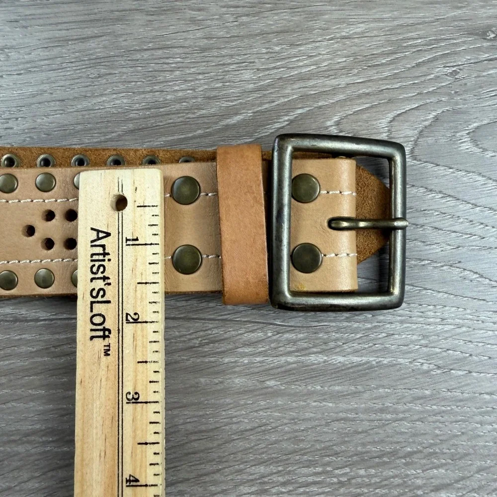 Hollister Women Belt Studded Perforated Genuine Leather Tan Small